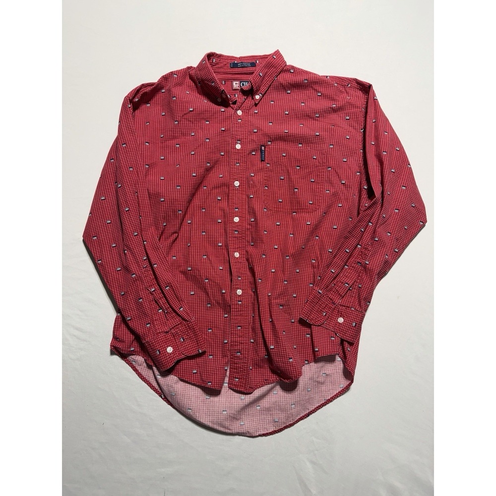 Chaps Ralph Lauren Shirt L Vintage Red Patterned Button Down Long Sleeve Cotton